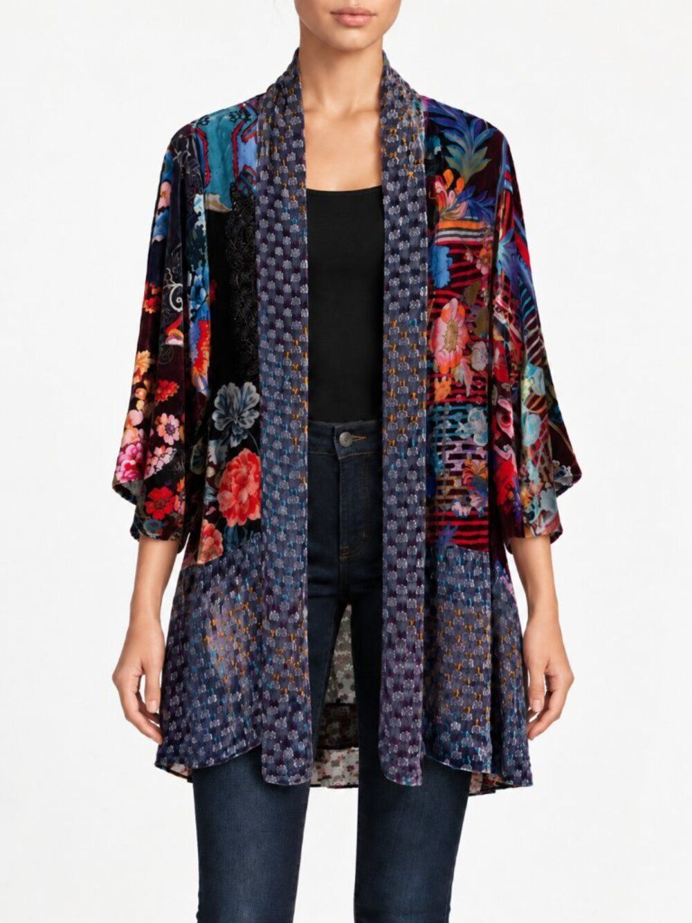 Johnny Was Women's S Multicolor Silk Velvet Kimono Jacket Boho Whimsigoth